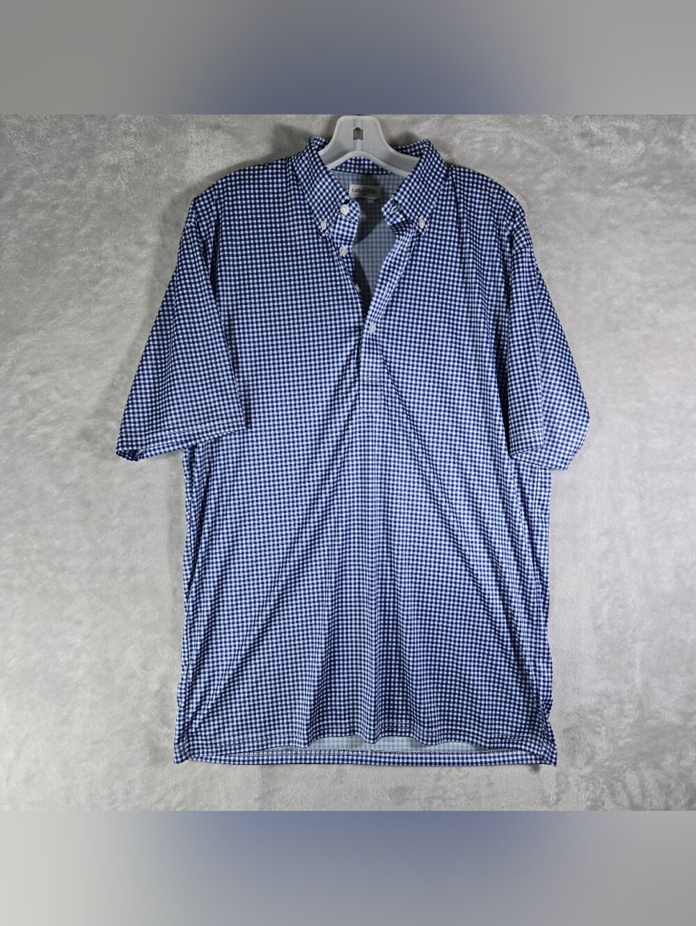 Collars and Co Dress Collar Blue Polo Mens Size L Large Gingham Performance